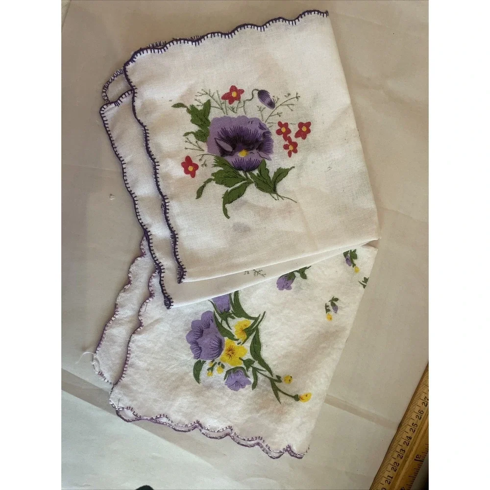 Vintage French Flower‎ Hankerchiefs